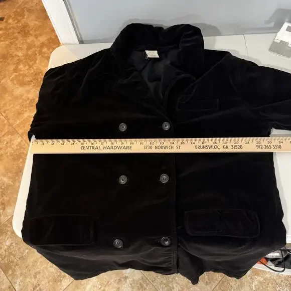 Vintage 90s Old Navy Velvet Pea Coat Sz XL Black Witchy Goth Grunge Regency Gorp - Picture 9 of 11